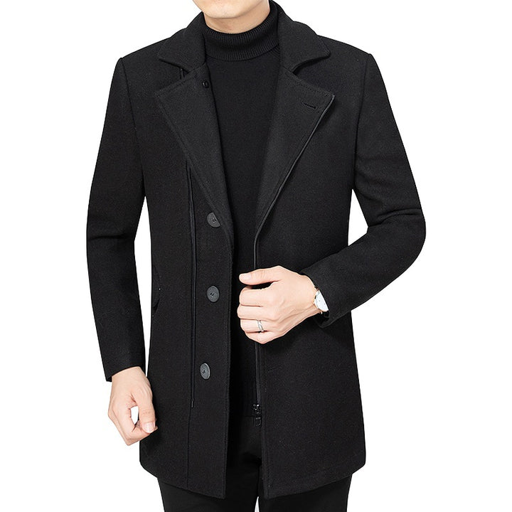 Men's coat medium length made of wool blend with a slim silhouette, concealed zipper placket and flap pockets Mune Fashion