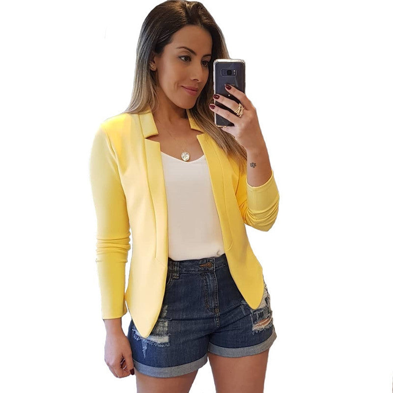 Women's Tailored Business Blazer with Minimalist Stand Collar Mune Fashion