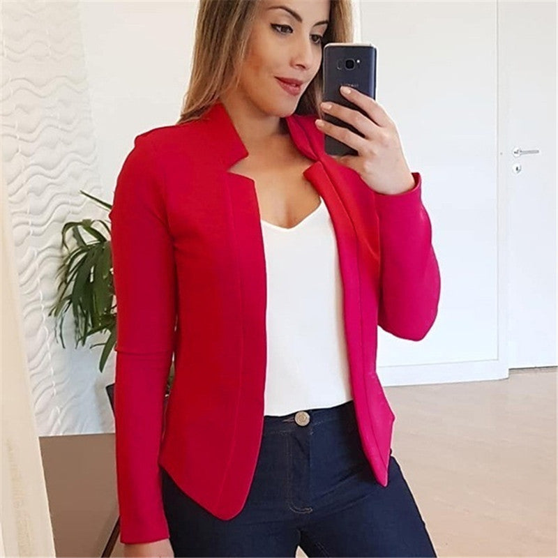 Women's Tailored Business Blazer with Minimalist Stand Collar Mune Fashion