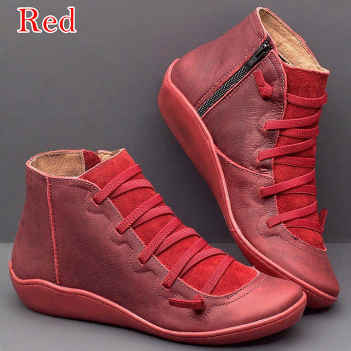 Women's nan comfort ankle boot with elastic decorative lacing, padded insole and side zipper Mune Fashion
