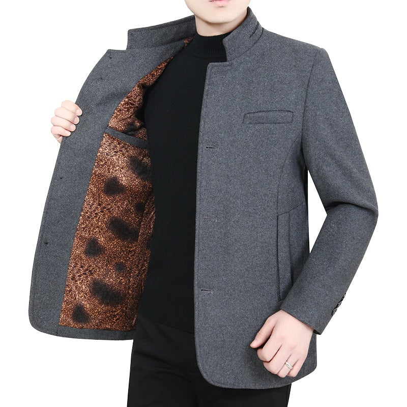 Men's Elegant Stand Collar Short Coat with Contrasting Pattern Lining Mune Fashion
