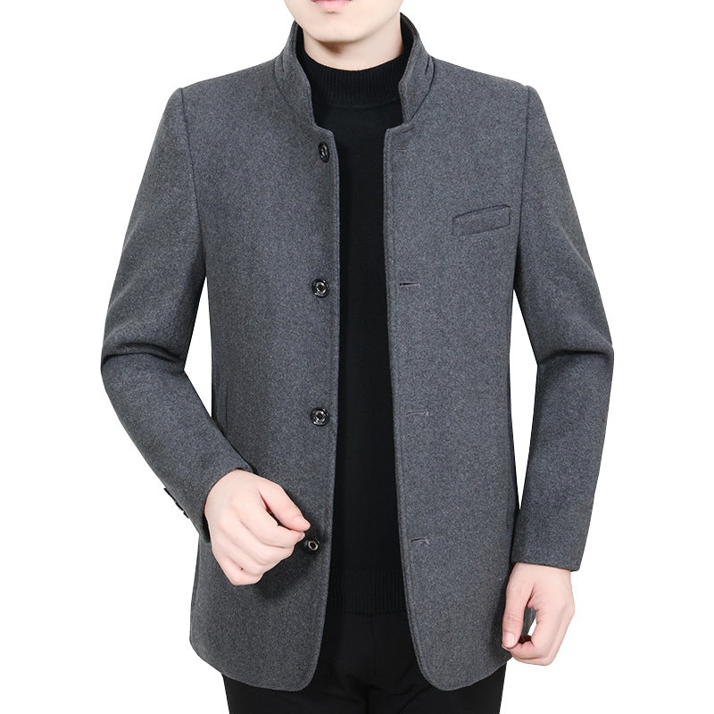 Men's Elegant Stand Collar Short Coat with Contrasting Pattern Lining Mune Fashion