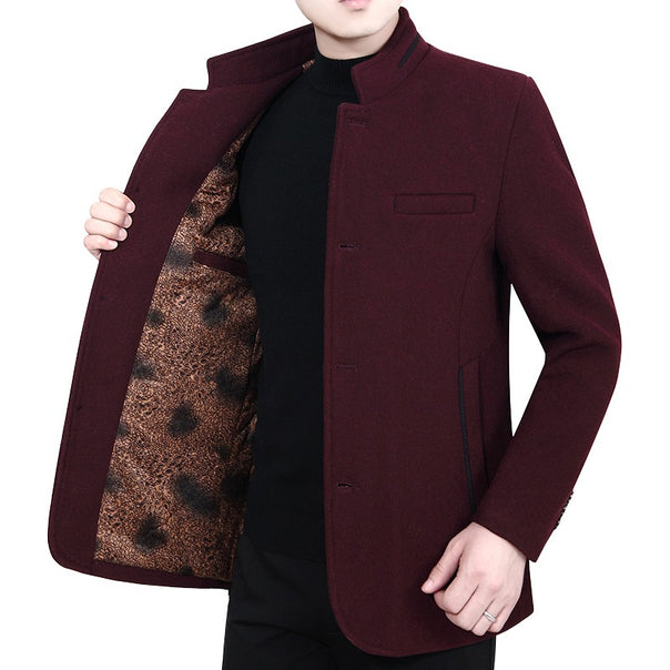 Men's Elegant Stand Collar Short Coat with Contrasting Pattern Lining Mune Fashion