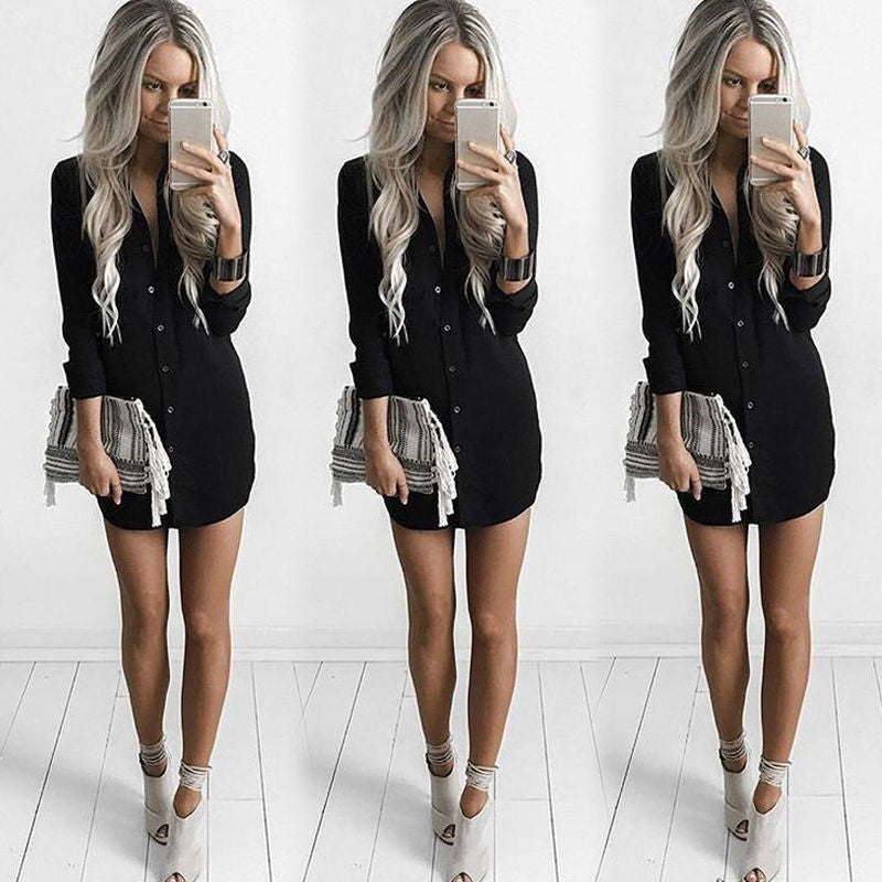 Women's Short Shirt Dress with Rounded Hem, Side Slits, and Casual Tunic Silhouette Mune Fashion