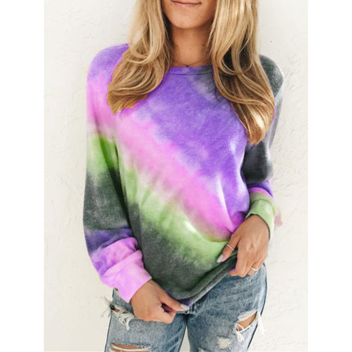 Women's Oversize Tie-Dye Sweatshirt with Crew Neck and Soft Fleece Lining Mune Fashion