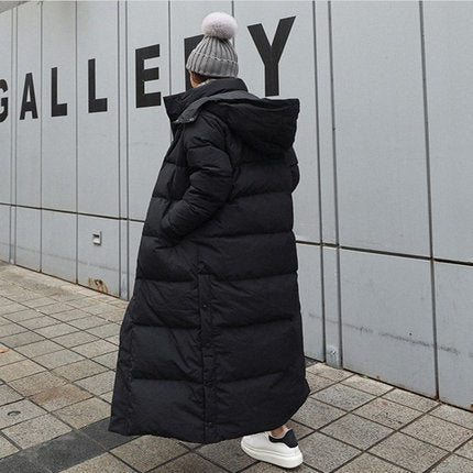 Women's maximal long quilted coat with hood, windproof thermal filling and side zippers Mune Fashion
