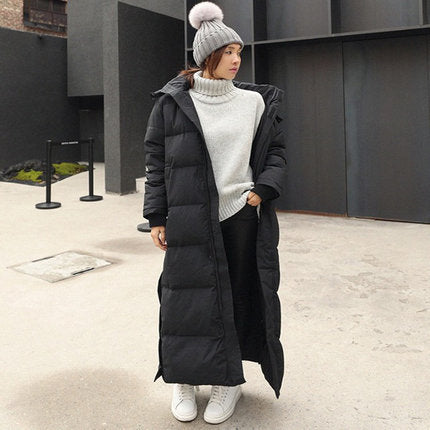 Women's maximal long quilted coat with hood, windproof thermal filling and side zippers Mune Fashion