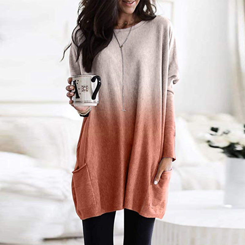 Women's Oversized Knit Tunic with Ombre Effect and Patch Pockets Mune Fashion