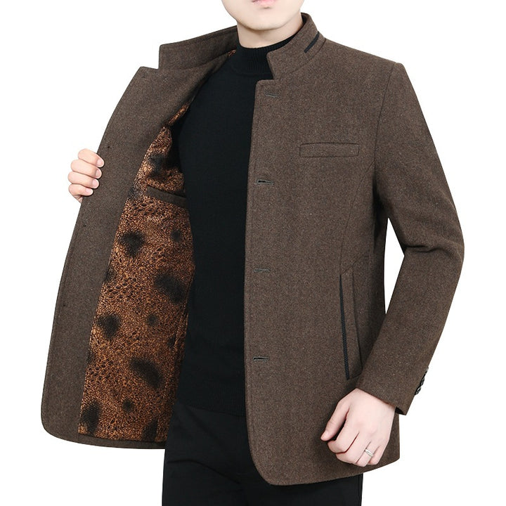 Men's Elegant Stand Collar Short Coat with Contrasting Pattern Lining Mune Fashion