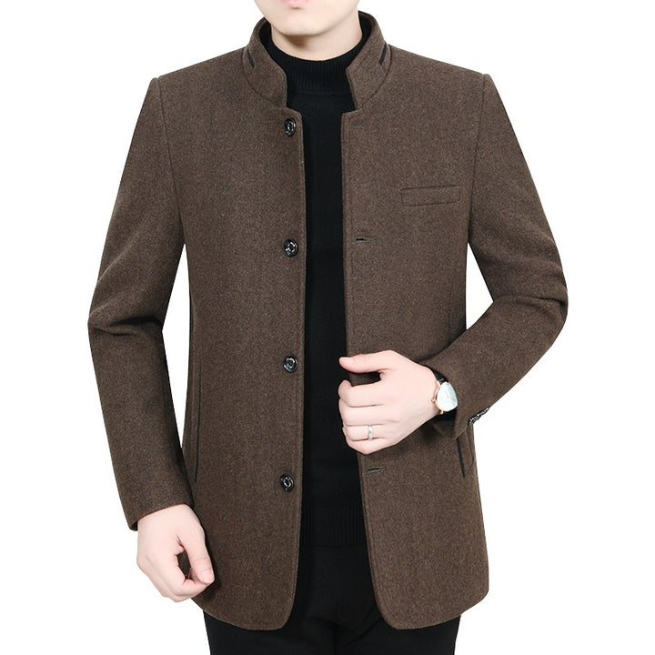 Men's Elegant Stand Collar Short Coat with Contrasting Pattern Lining Mune Fashion