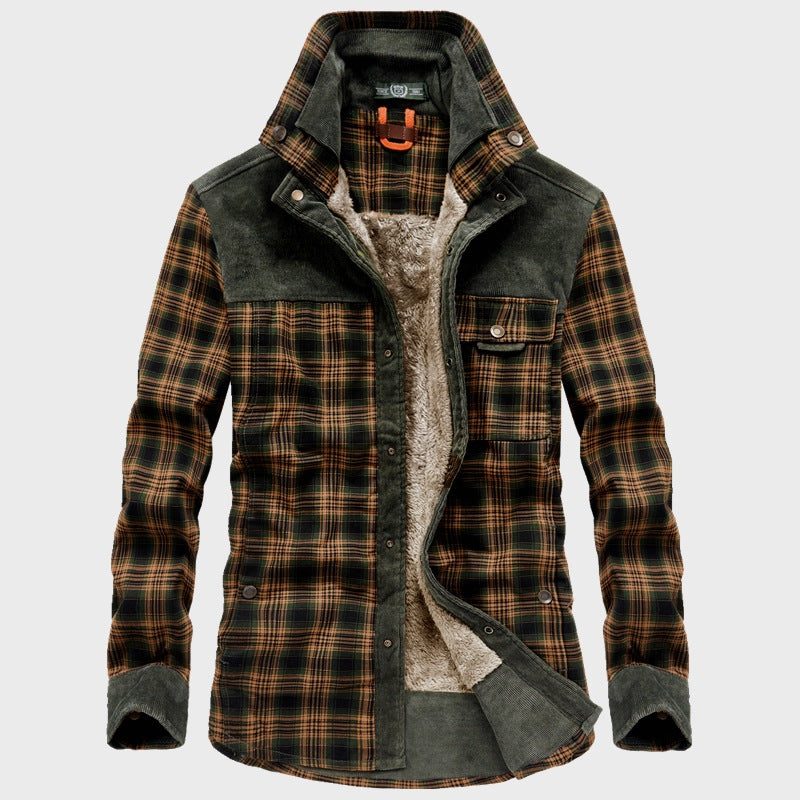 Men's checked thermal shirt jacket with teddy lining and cord shoulder yoke Mune Fashion