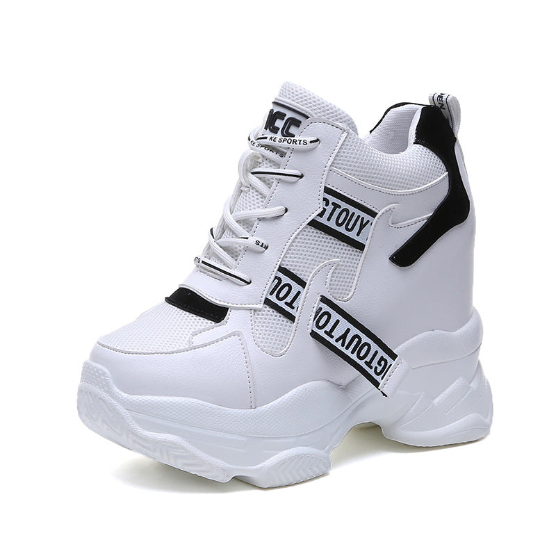 Women’s ankle-high platform leisure shoe with hidden wedge heel and distinctive decorative straps Mune Fashion