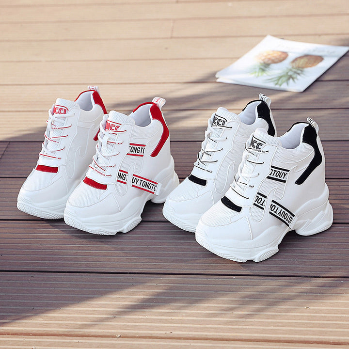 Women’s ankle-high platform leisure shoe with hidden wedge heel and distinctive decorative straps Mune Fashion