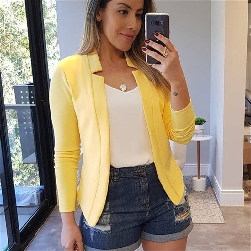 Women's Tailored Business Blazer with Minimalist Stand Collar Mune Fashion