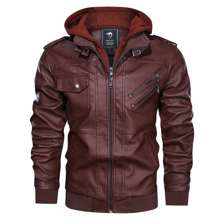 Men's Leatherette Bomber Jacket with Hooded Insert in Sweat Look & Utility Details Mune Fashion