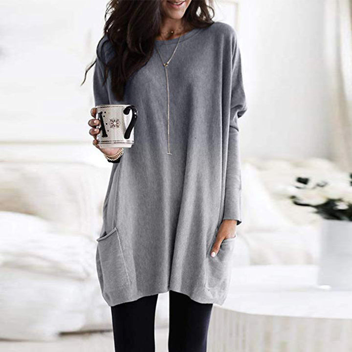 Women's Oversized Knit Tunic with Ombre Effect and Patch Pockets Mune Fashion