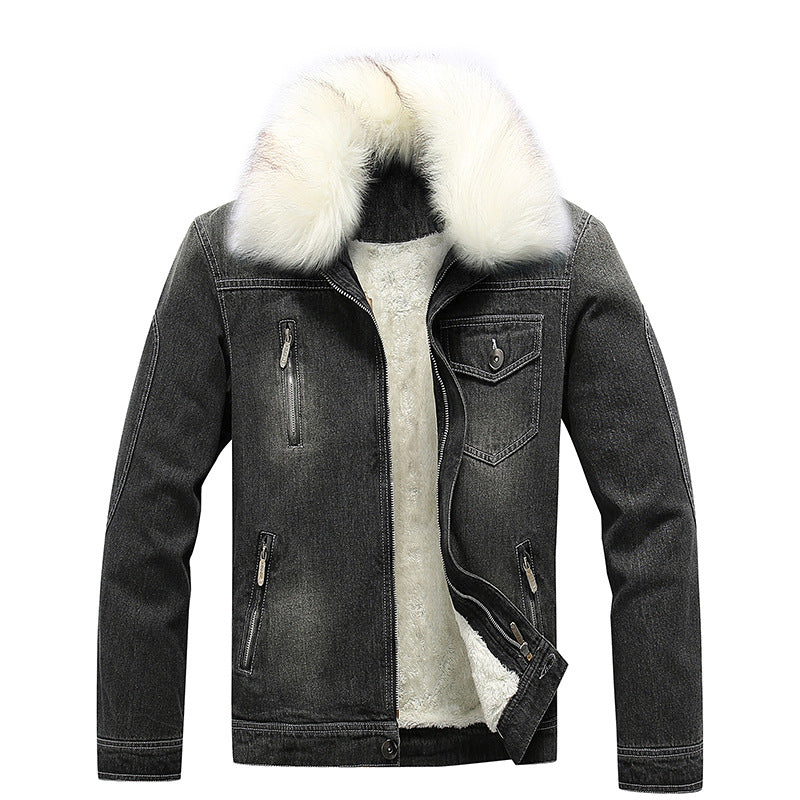 Men's denim jacket with Sherpa lining and removable faux fur collar Mune Fashion
