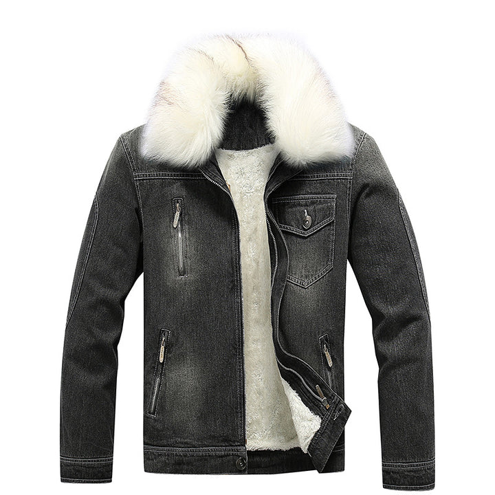Men's denim jacket with Sherpa lining and removable faux fur collar Mune Fashion