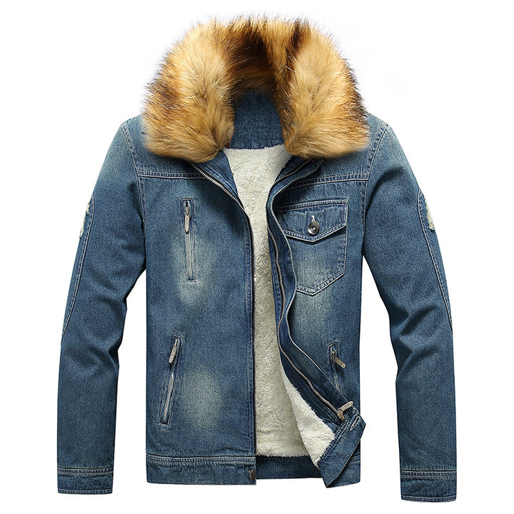 Men's denim jacket with Sherpa lining and removable faux fur collar Mune Fashion