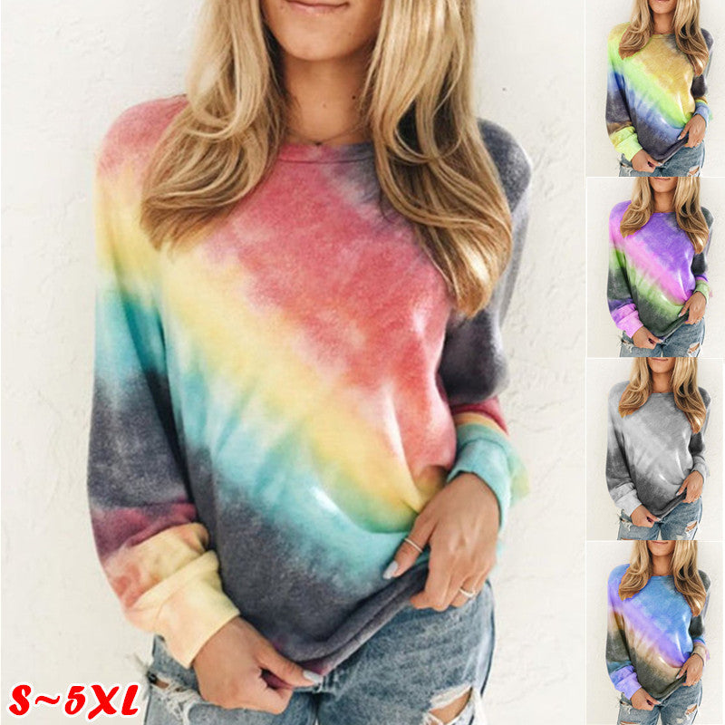 Women's Oversize Tie-Dye Sweatshirt with Crew Neck and Soft Fleece Lining Mune Fashion