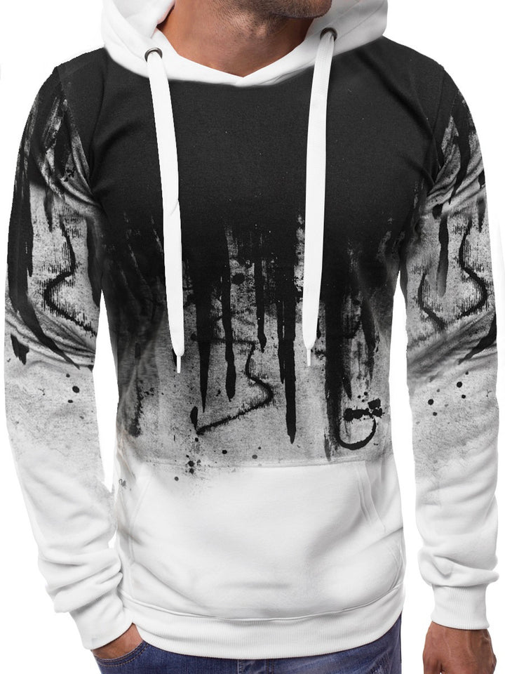 Men's hoodie with gradient drip print, kangaroo pocket, and contrasting hood lining Mune Fashion