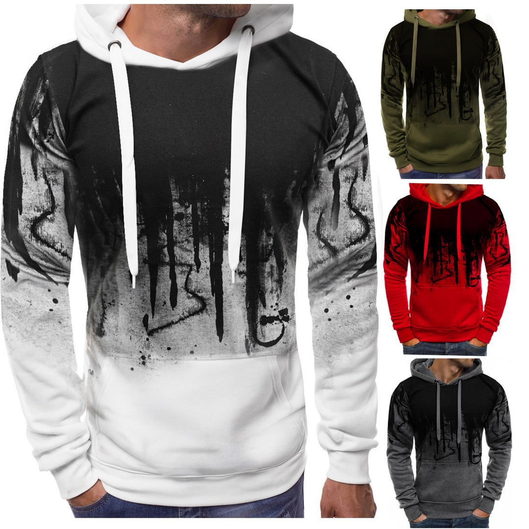 Men's hoodie with gradient drip print, kangaroo pocket, and contrasting hood lining Mune Fashion