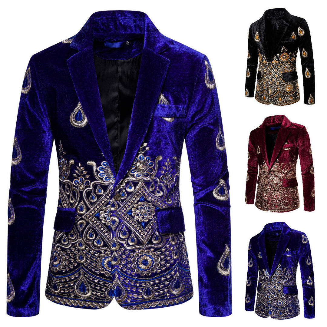 Men's Magnificent Embroidered Velvet Blazer with Ornament and Paisley Embroidery Mune Fashion
