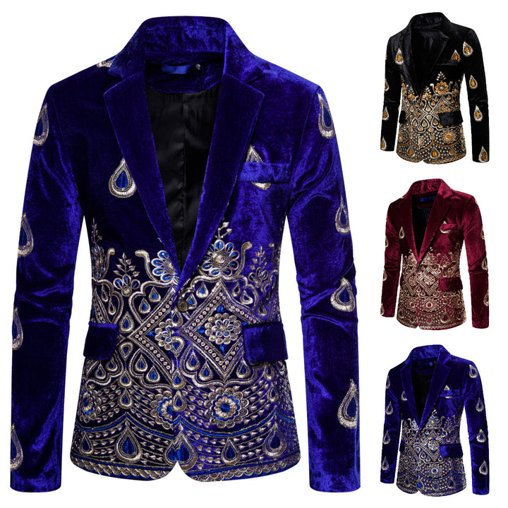 Men's Magnificent Embroidered Velvet Blazer with Ornament and Paisley Embroidery Mune Fashion