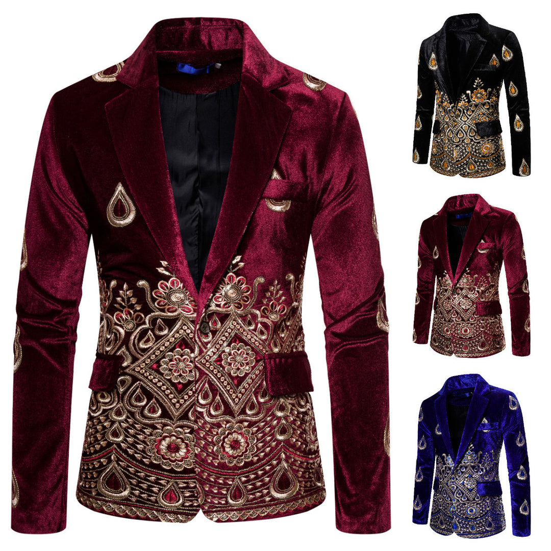 Men's Magnificent Embroidered Velvet Blazer with Ornament and Paisley Embroidery Mune Fashion