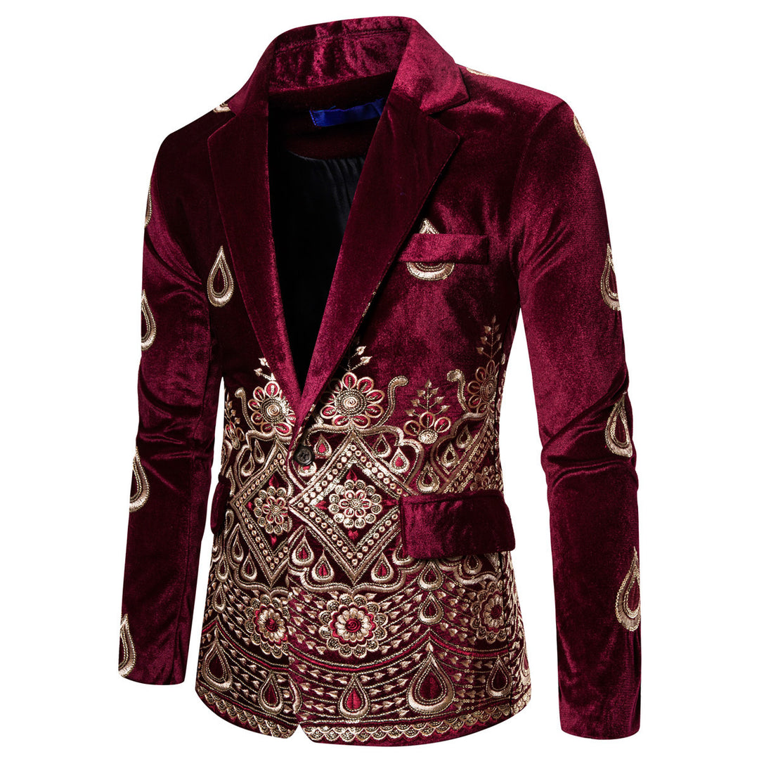 Men's Magnificent Embroidered Velvet Blazer with Ornament and Paisley Embroidery Mune Fashion