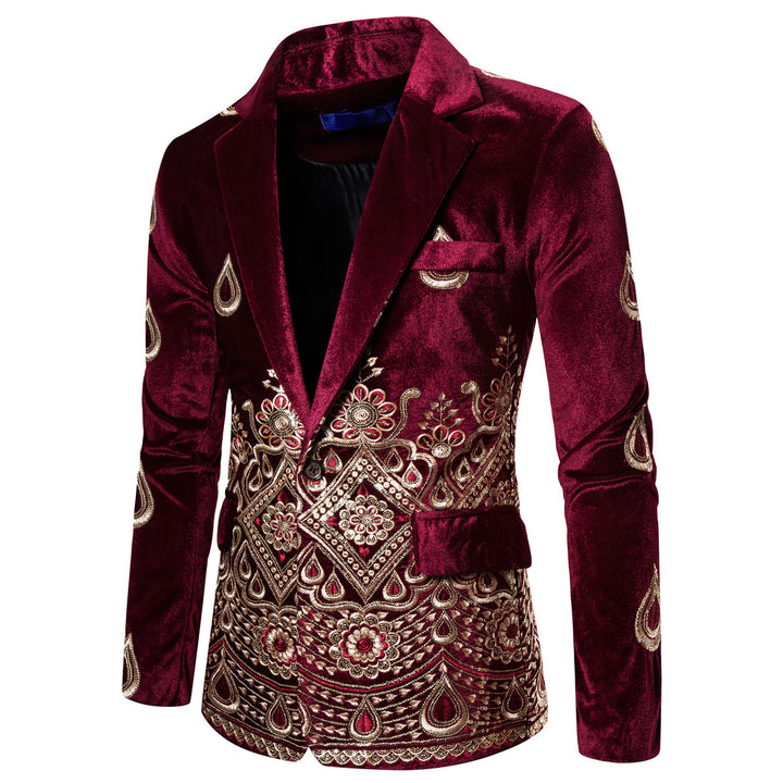 Men's Magnificent Embroidered Velvet Blazer with Ornament and Paisley Embroidery Mune Fashion