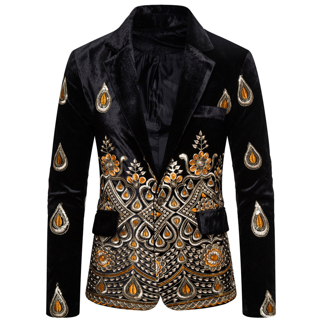Men's Magnificent Embroidered Velvet Blazer with Ornament and Paisley Embroidery Mune Fashion
