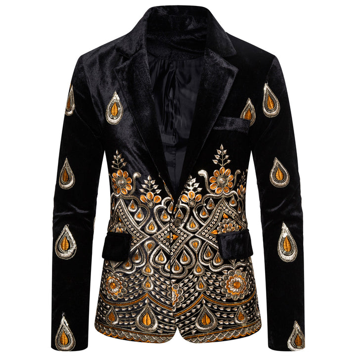 Men's Magnificent Embroidered Velvet Blazer with Ornament and Paisley Embroidery Mune Fashion