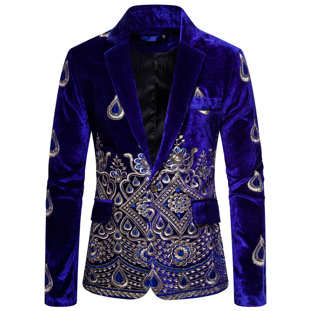 Men's Magnificent Embroidered Velvet Blazer with Ornament and Paisley Embroidery Mune Fashion