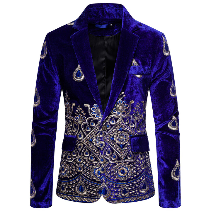 Men's Magnificent Embroidered Velvet Blazer with Ornament and Paisley Embroidery Mune Fashion