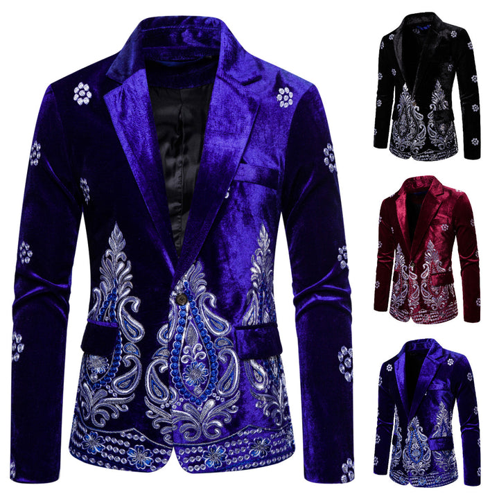 Men's Velvet Blazer with Elaborate Embroidery and Shawl Collar Mune Fashion