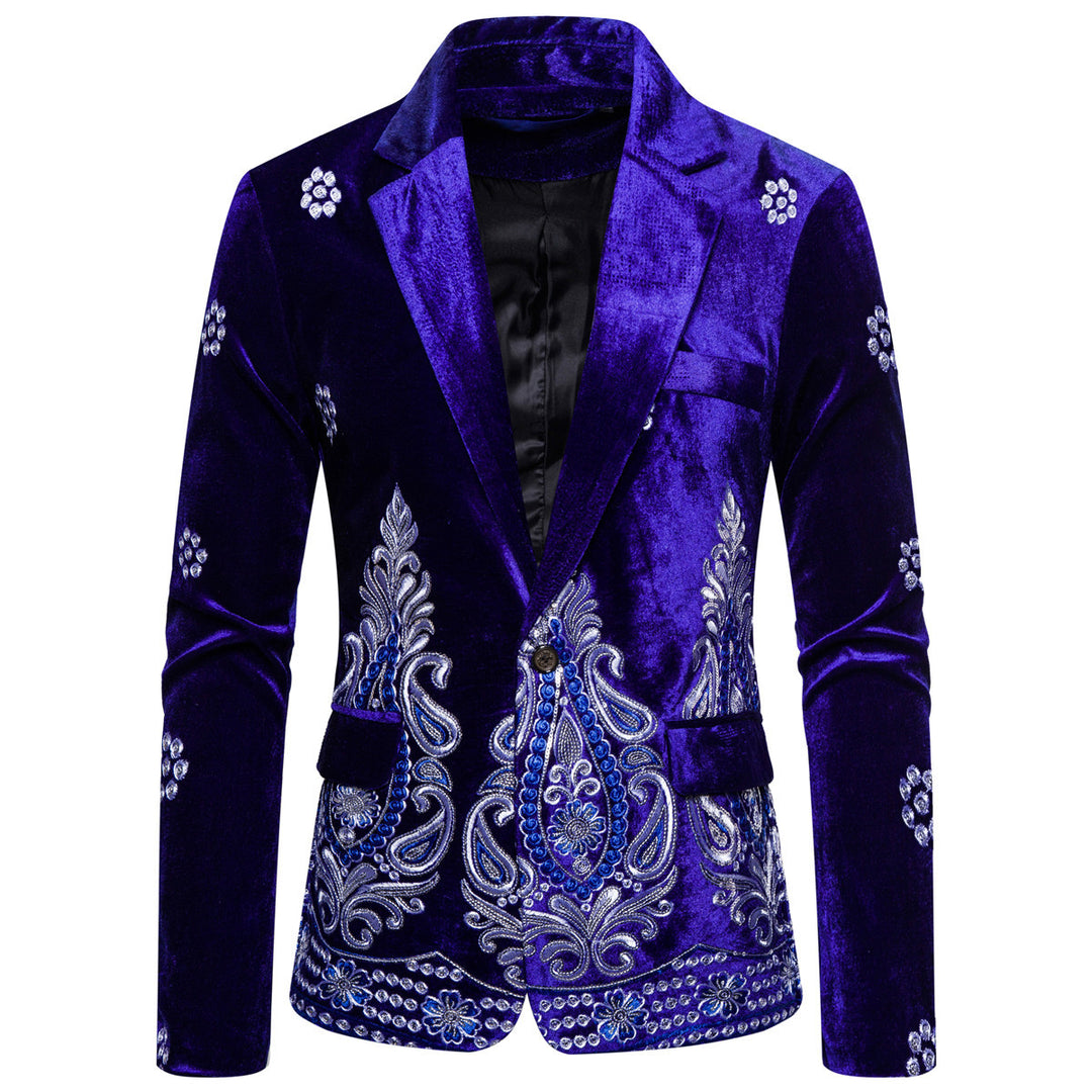 Men's Velvet Blazer with Elaborate Embroidery and Shawl Collar Mune Fashion