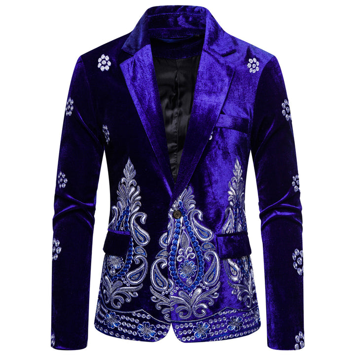Men's Velvet Blazer with Elaborate Embroidery and Shawl Collar Mune Fashion