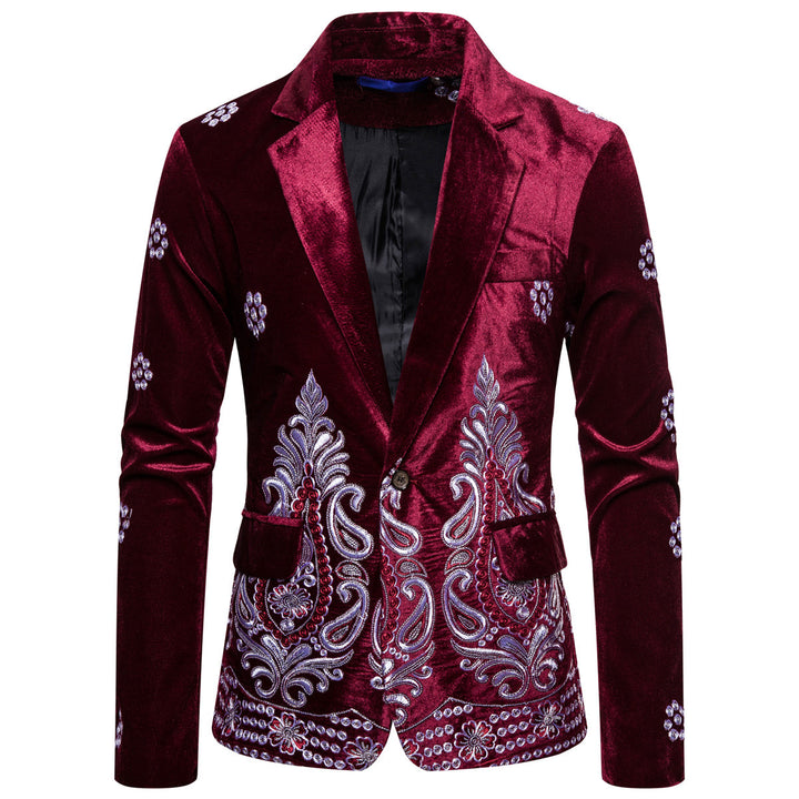 Men's Velvet Blazer with Elaborate Embroidery and Shawl Collar Mune Fashion