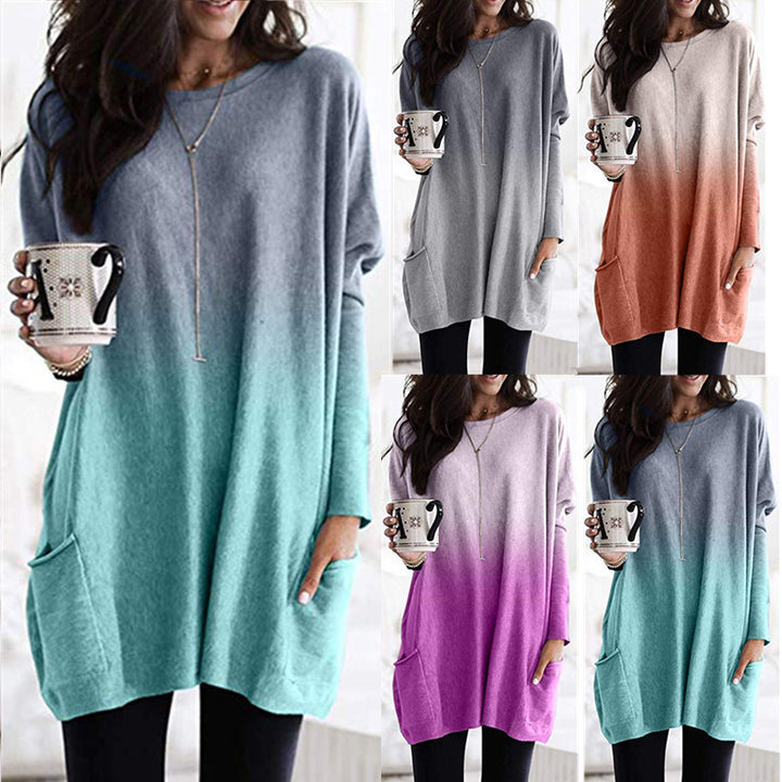 Women's Oversized Knit Tunic with Ombre Effect and Patch Pockets Mune Fashion