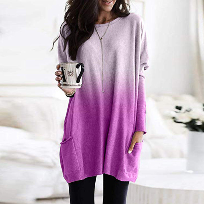 Women's Oversized Knit Tunic with Ombre Effect and Patch Pockets Mune Fashion