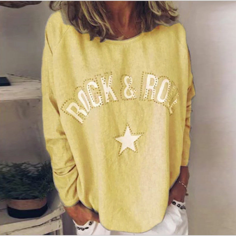 Women's Oversized Sweatshirt with Rock-and-Roll Print and Star Appliqué Mune Fashion