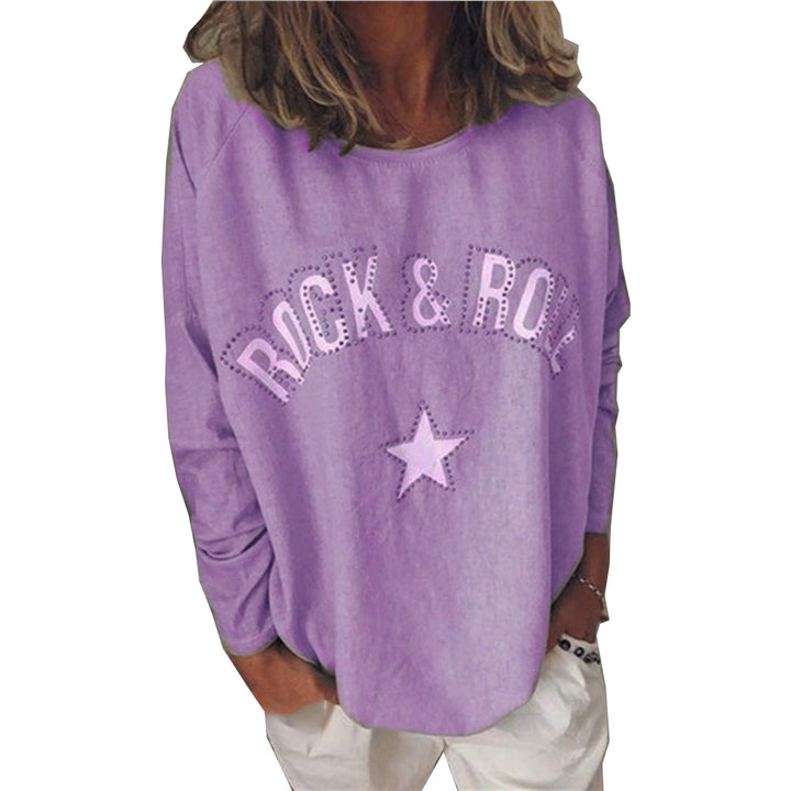 Women's Oversized Sweatshirt with Rock-and-Roll Print and Star Appliqué Mune Fashion