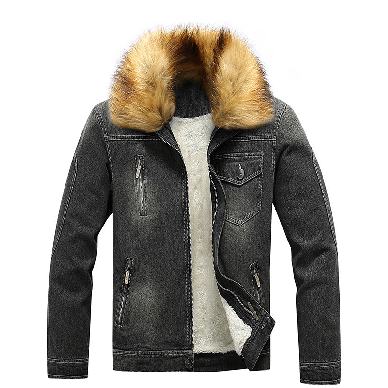 Men's denim jacket with Sherpa lining and removable faux fur collar Mune Fashion