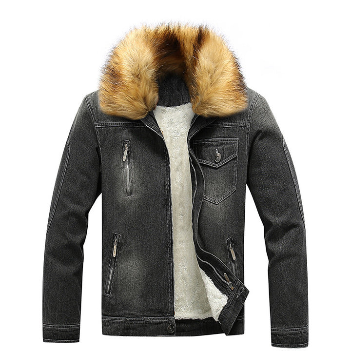 Men's denim jacket with Sherpa lining and removable faux fur collar Mune Fashion