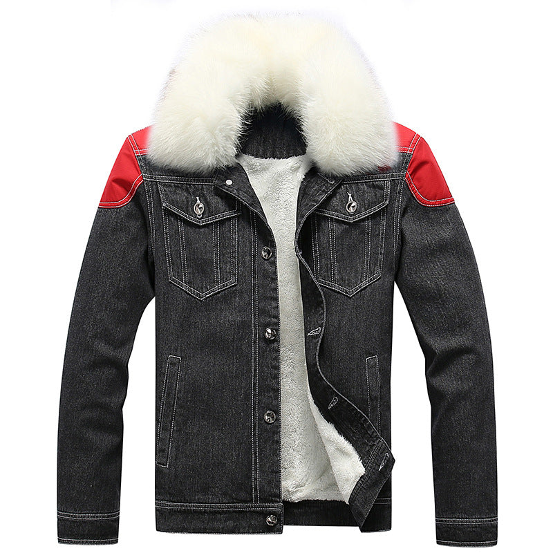 Men's denim jacket with teddy lining, faux fur collar and distressed details Mune Fashion