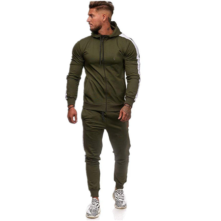 Men's figure-hugging hooded tracksuit with full zip, drawstring, and contrasting side stripe Mune Fashion