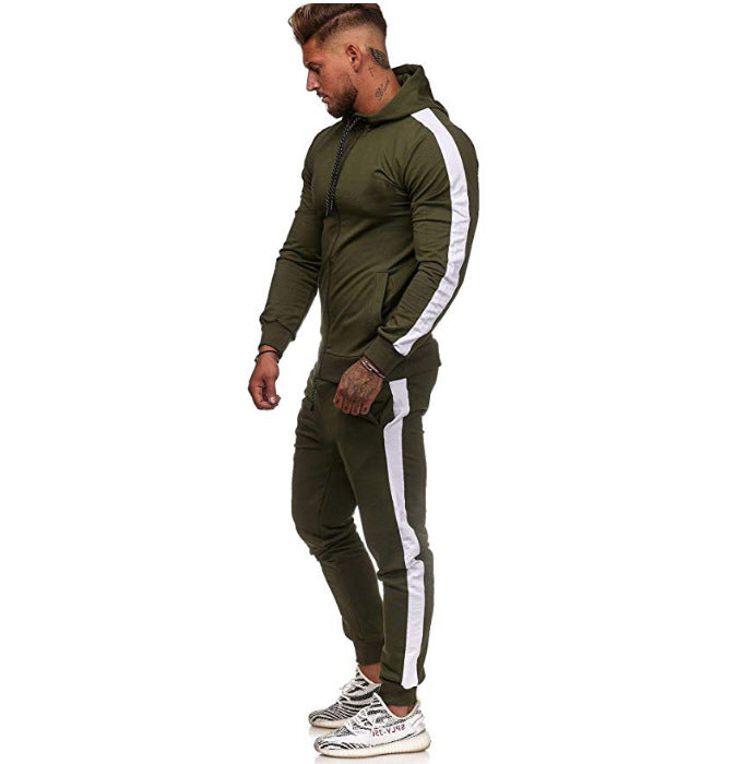 Men's figure-hugging hooded tracksuit with full zip, drawstring, and contrasting side stripe Mune Fashion