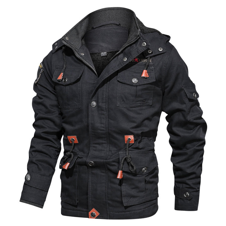 Men's Military-Inspired Canvas Parka with Teddy Fleece Lining and Adjustable Waist Drawstring Mune Fashion