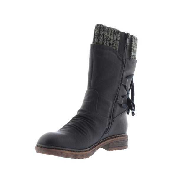 Ladies nan padded lace-up ankle boots with knitted shaft, decorative tassel and stud detail Mune Fashion